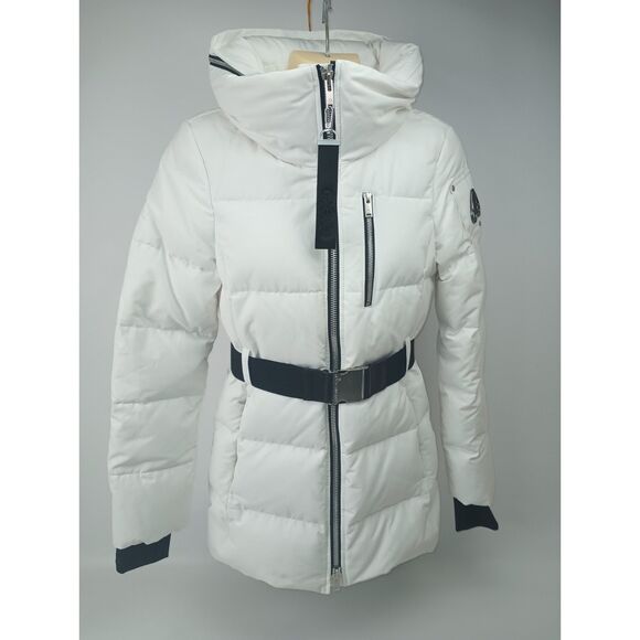 Moose Knuckles Womens White Belted Maligne Jacket Parka Coat Size Extra Small XS